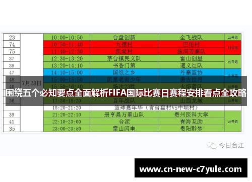围绕五个必知要点全面解析FIFA国际比赛日赛程安排看点全攻略 围绕五个必知要点全面解析FIFA国际比赛日赛程安排看点全攻略